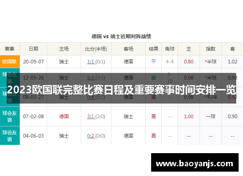 2023欧国联完整比赛日程及重要赛事时间安排一览